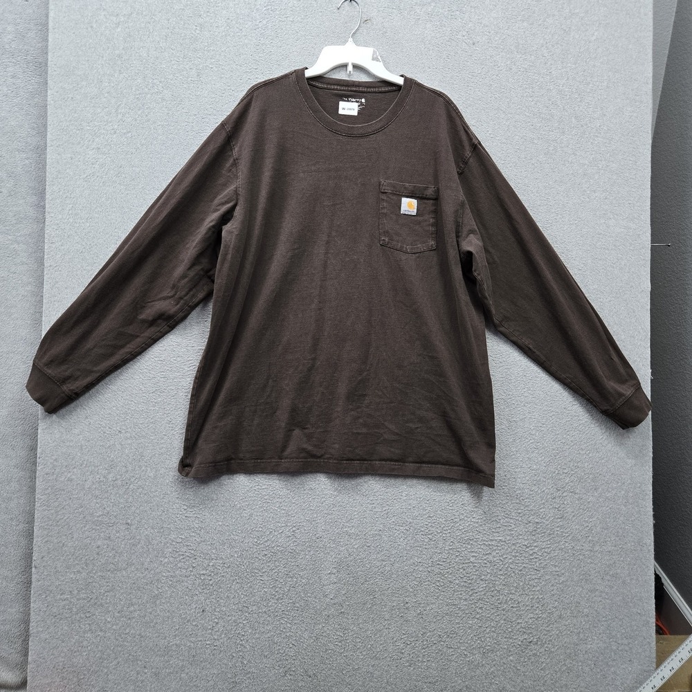 Carhartt Men Shirt 2XL Brown K126 Pocket Shirt Logo Long Sleeve Pockets